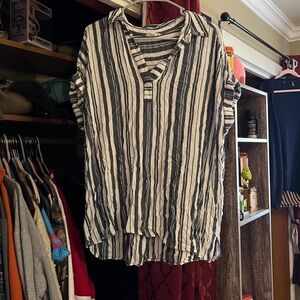 Jane and Delancey Black and White Striped V-Neck Blouse